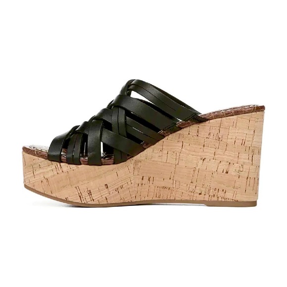 Sam Edelman Devon Wedge Leather Sandal Black 9 - Picture 4 of 7